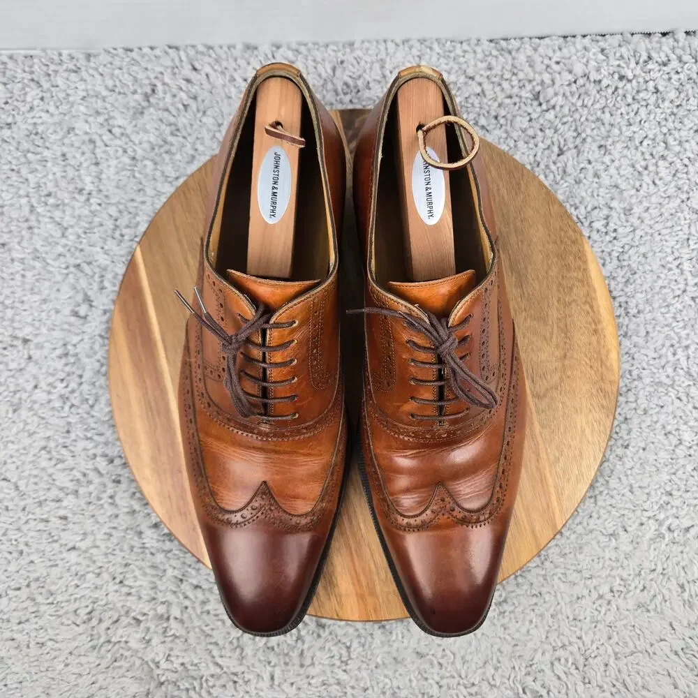 Magnanni Mens 13M Brown Leather Wingtip Brogue Business Casual Oxford Dress Shoe